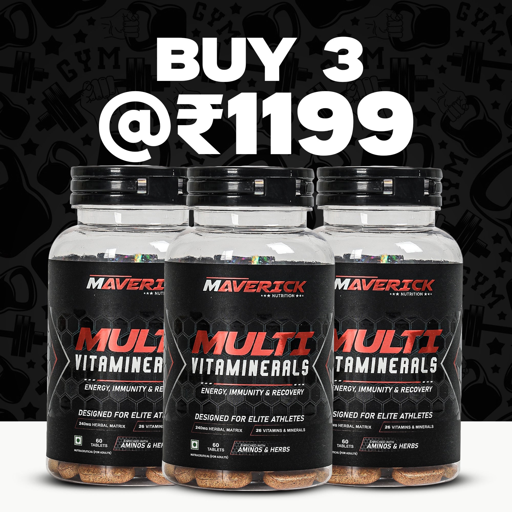 Maverick Nutrition Multi Vitaminerals Combo Pack | Buy 3 Multivitamin Bottles 60 Tablets