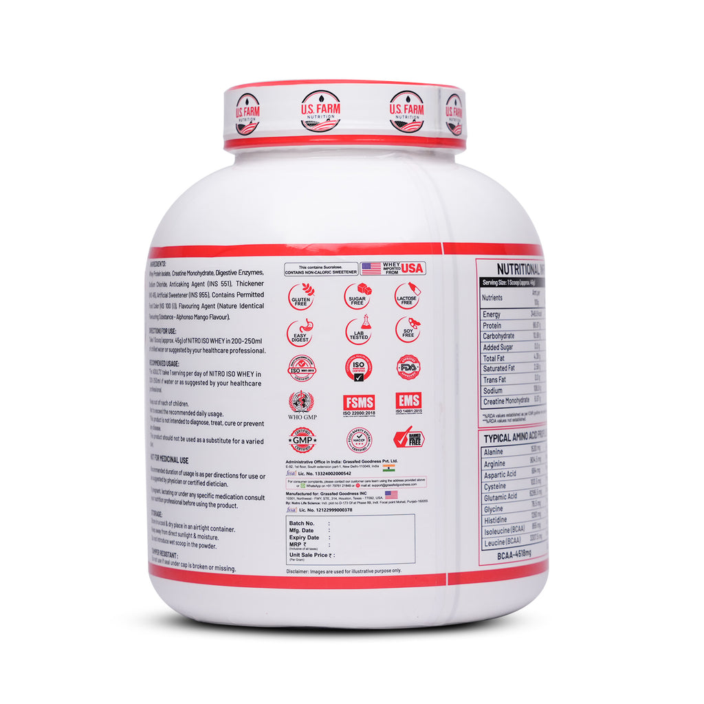 23 Product US Farm Nitro Iso Wellness Mega Stack – Nitro Iso Whey, BCAA + EAA + Glutamine, Salmon Omega-3 & MyoLabz Supplements