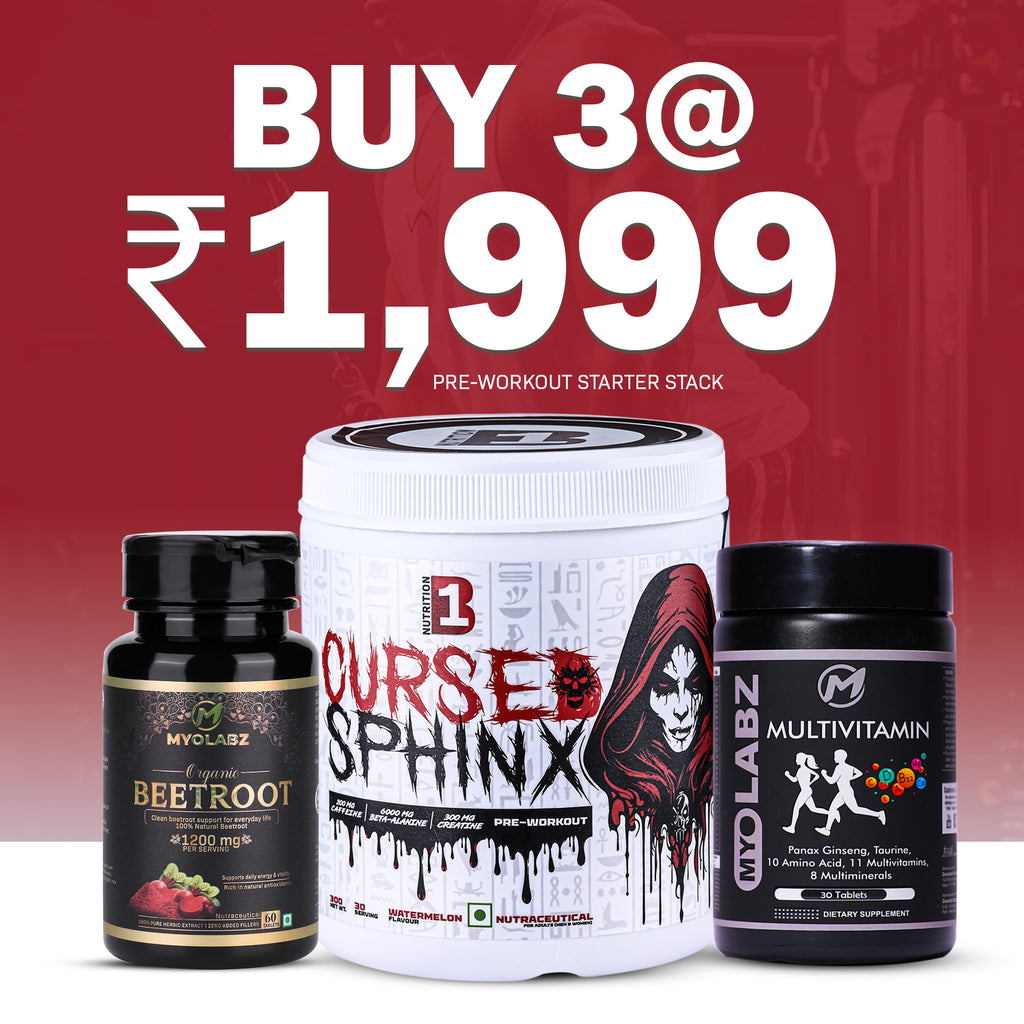 Pre-Workout Starter Stack Pack of 3 – B1 Cursed Sphinx Pre-Workout, Multivitamin & Beetroot for Energy & Performance