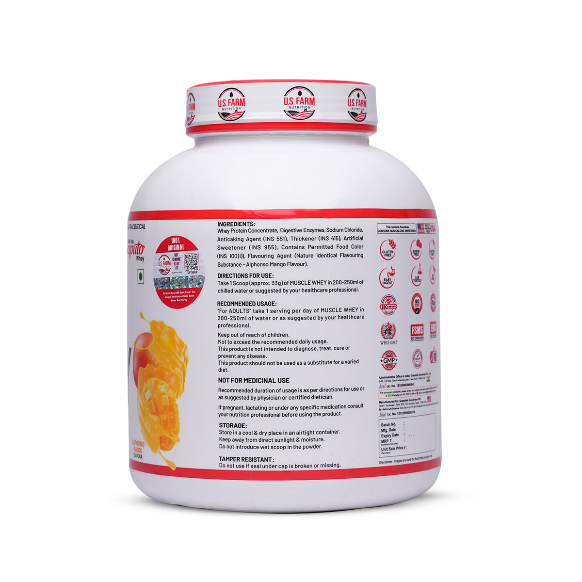 16-PRODUCT US FARM MUSCLE WHEY MEGA CLEARANCE — US Farm Muscle Whey Mango × 4 • MYOLABZ Multivitamin 60 Tablets × 4 • MYOLABZ Omega-3 60 Capsules × 4 • MYOLABZ MyoMass+ Weight Gain 60 Tablets × 4